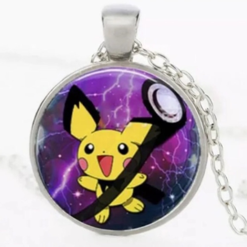 Pokemon Pikachu Pokeball Silver Cabochon Necklace
